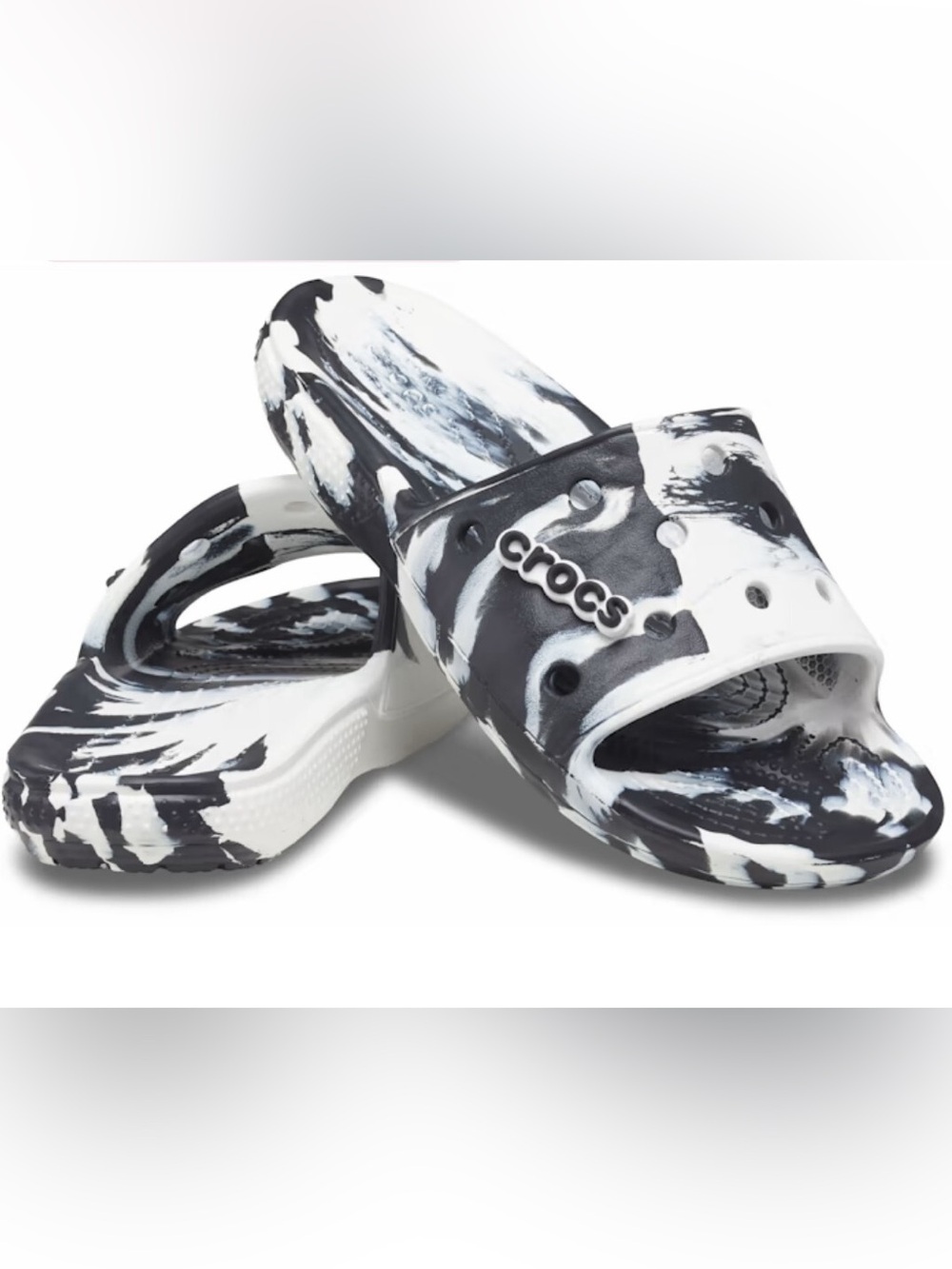 CROCS Black & White Marbled Slide Sandals women’s size 6
